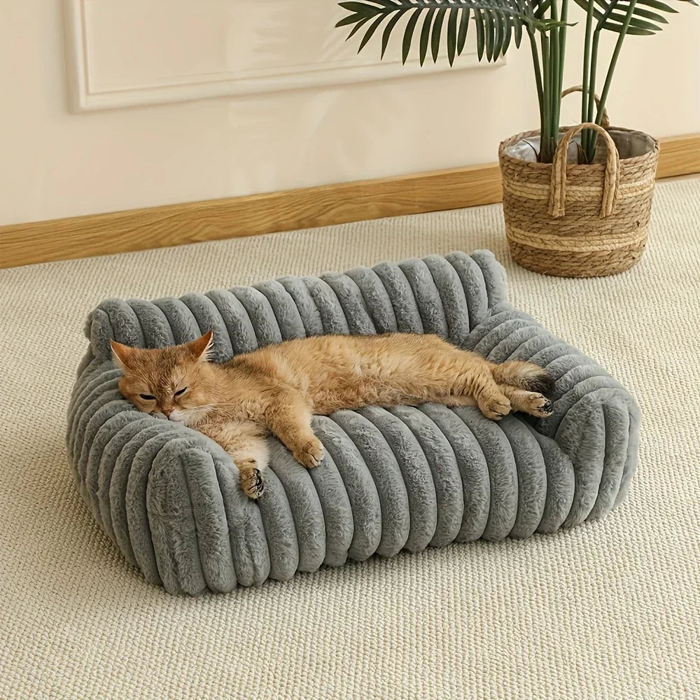 Grey Comfortable Cat Sofa - Breathable Soft Bed for All Seasons