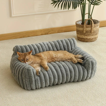 Grey Comfortable Cat Sofa - Breathable Soft Bed for All Seasons