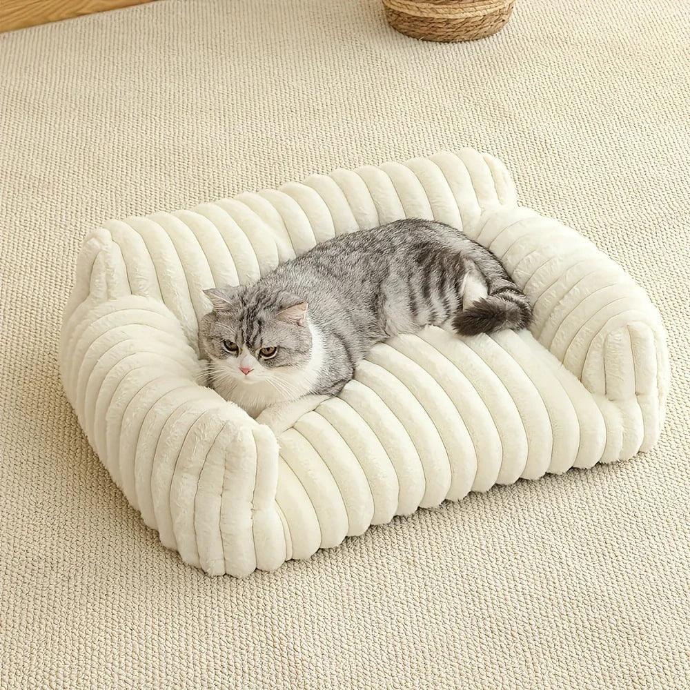 Grey Comfortable Cat Sofa - Breathable Soft Bed for All Seasons