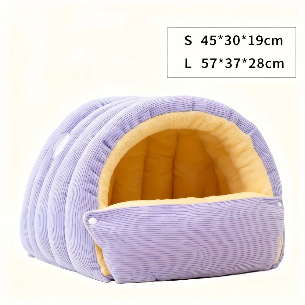 High-Elasticity Warm Cat Bed - 45x30x19cm Striped Fleece Light Green