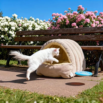 High-Elasticity Warm Cat Bed - 45x30x19cm Striped Fleece Removable