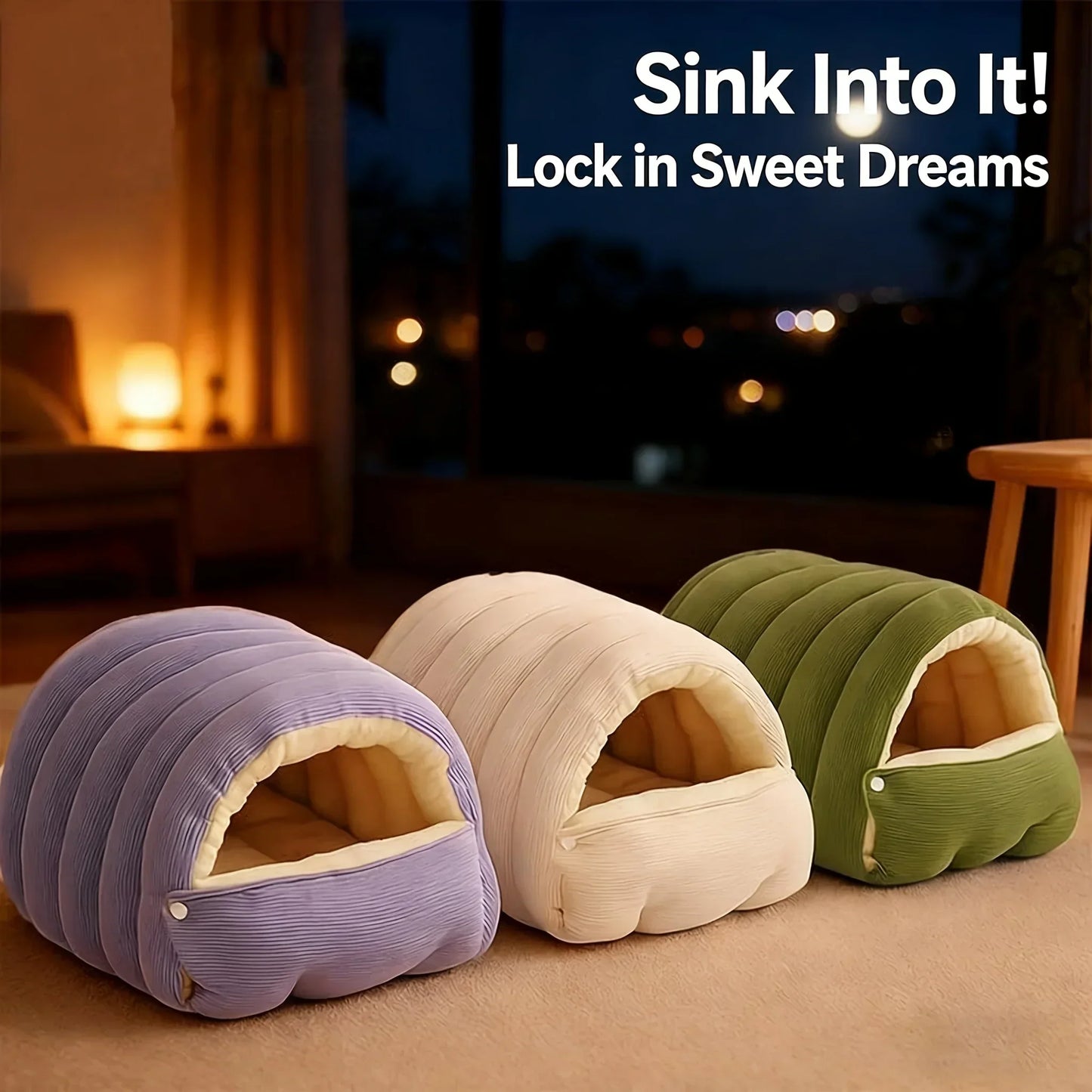 High-Elasticity Warm Cat Bed - 45x30x19cm Striped Fleece Removable