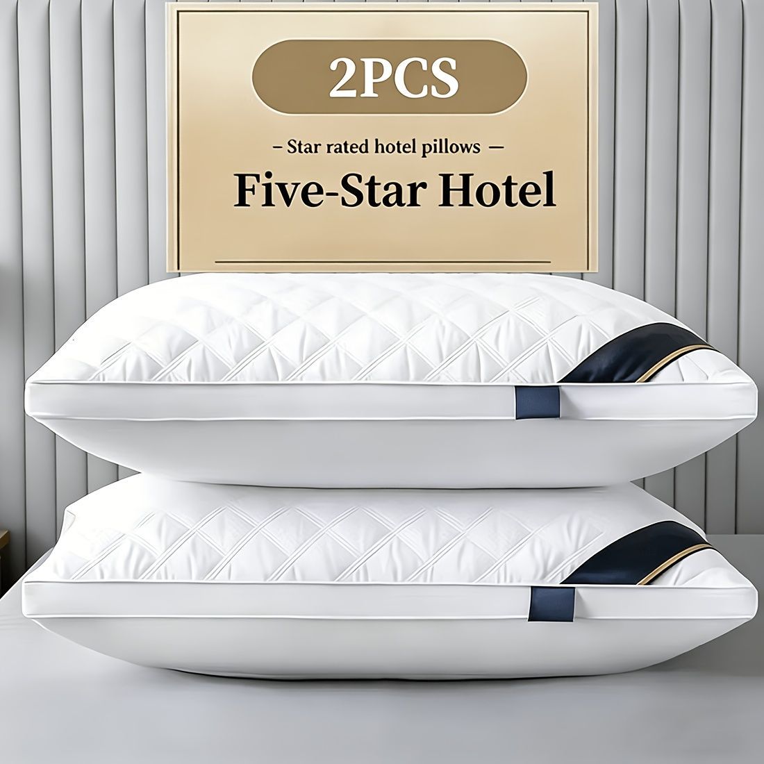 Luxury Quilted Pillow White High Profile 900g
