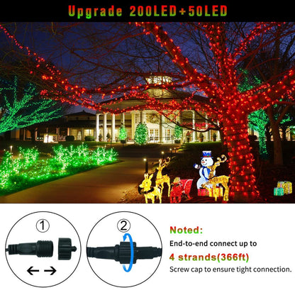 LED White Christmas Lights Outdoor, String Lights Plug in | Extendable, 8 Modes Christmas Tree Light, Timer, Durable, for Room Garden Patio Porch Wedding Christmas Halloween Decoration - Red & Green - Size 100m 1000-LED Light String with 3m Extension Cabl