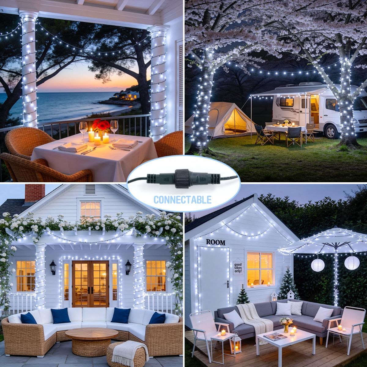 LED White Christmas Lights Outdoor, String Lights Plug in | Extendable, 8 Modes Christmas Tree Light, Timer, Durable, for Room Garden Patio Porch Wedding Christmas Halloween Decoration - White - Size 20m 200-LED Light String with 3m Extension Cable