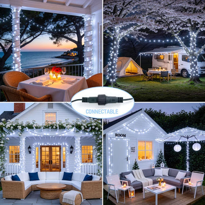 LED White Christmas Lights Outdoor, String Lights Plug in | Extendable, 8 Modes Christmas Tree Light, Timer, Durable, for Room Garden Patio Porch Wedding Christmas Halloween Decoration - White - Size 20m 200-LED Light String with 3m Extension Cable