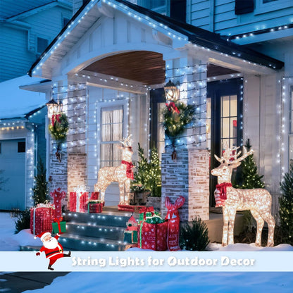 LED White Christmas Lights Outdoor, String Lights Plug in | Extendable, 8 Modes Christmas Tree Light, Timer, Durable, for Room Garden Patio Porch Wedding Christmas Halloween Decoration - White - Size 20m 200-LED Light String with 3m Extension Cable