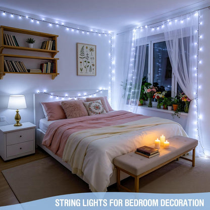 LED White Christmas Lights Outdoor, String Lights Plug in | Extendable, 8 Modes Christmas Tree Light, Timer, Durable, for Room Garden Patio Porch Wedding Christmas Halloween Decoration - White - Size 20m 200-LED Light String with 3m Extension Cable