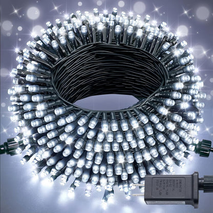 LED White Christmas Lights Outdoor, String Lights Plug in | Extendable, 8 Modes Christmas Tree Light, Timer, Durable, for Room Garden Patio Porch Wedding Christmas Halloween Decoration - White - Size 30m 300-LED Light String with 3m Extension Cable