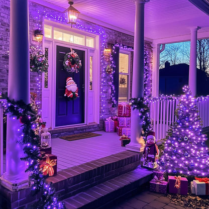 LED White Christmas Lights Outdoor, String Lights Plug in | Extendable, 8 Modes Christmas Tree Light, Timer, Durable, for Room Garden Patio Porch Wedding Christmas Halloween Decoration - Purple - Size 20m 200-LED Light String with 3m Extension Cable