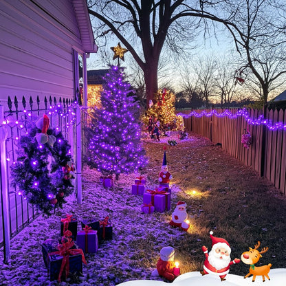 LED White Christmas Lights Outdoor, String Lights Plug in | Extendable, 8 Modes Christmas Tree Light, Timer, Durable, for Room Garden Patio Porch Wedding Christmas Halloween Decoration - Purple - Size 20m 200-LED Light String with 3m Extension Cable