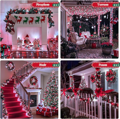 LED White Christmas Lights Outdoor, String Lights Plug in | Extendable, 8 Modes Christmas Tree Light, Timer, Durable, for Room Garden Patio Porch Wedding Christmas Halloween Decoration - Red & White - Size 10m 100-LED Light String with 3m Extension Cable
