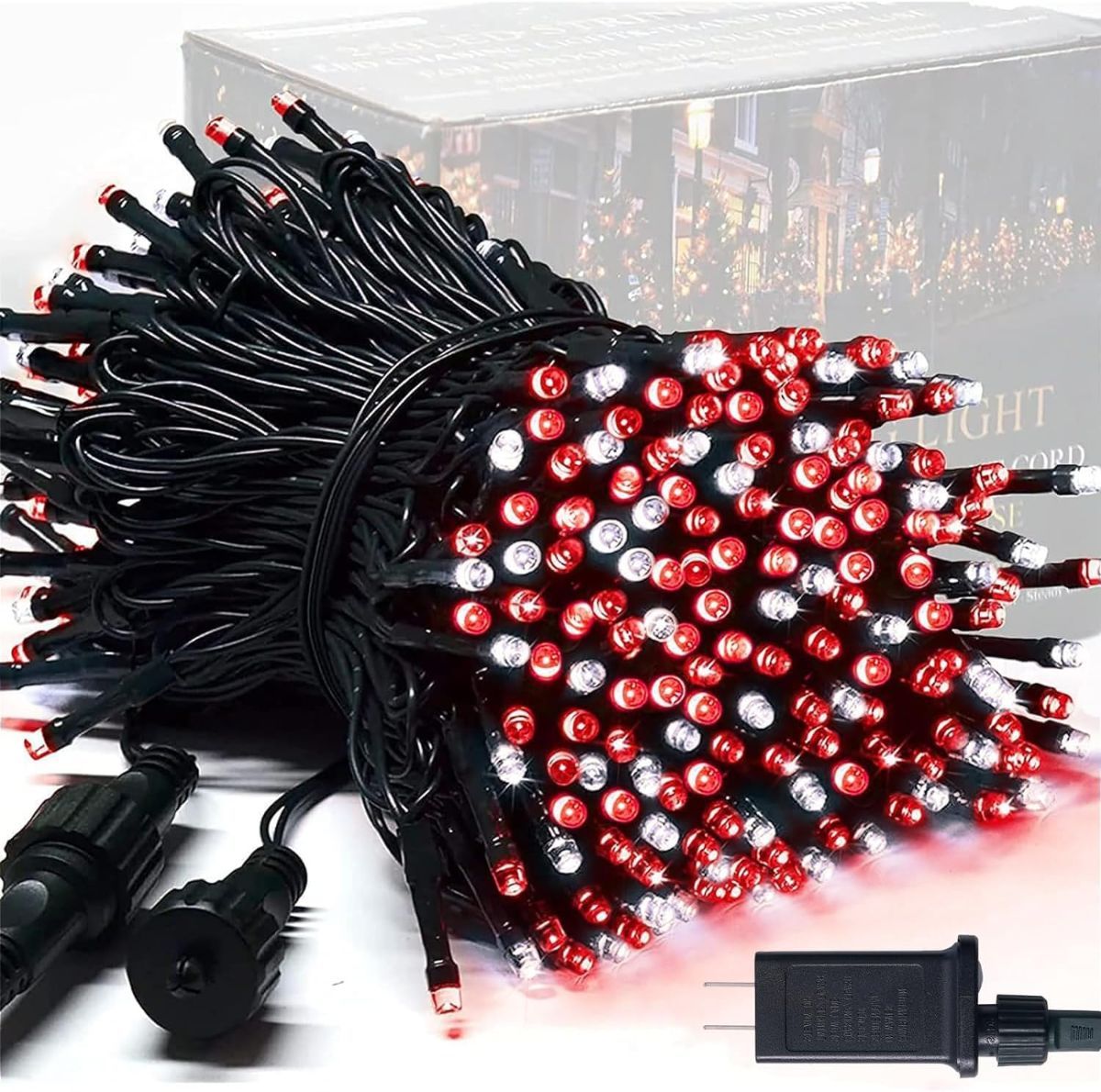 LED White Christmas Lights Outdoor, String Lights Plug in | Extendable, 8 Modes Christmas Tree Light, Timer, Durable, for Room Garden Patio Porch Wedding Christmas Halloween Decoration - Red & White - Size 20m 200-LED Light String with 3m Extension Cable