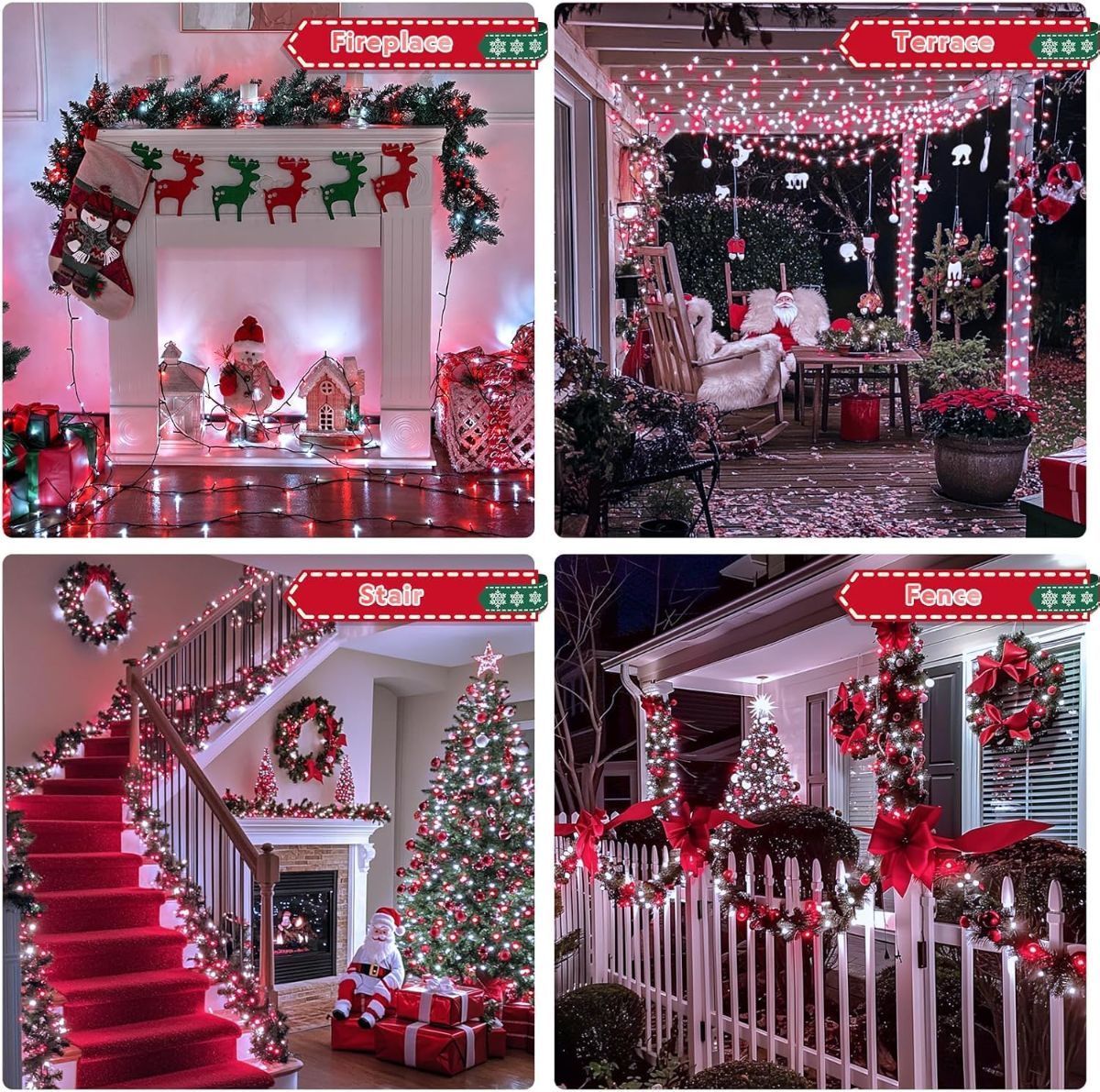 LED White Christmas Lights Outdoor, String Lights Plug in | Extendable, 8 Modes Christmas Tree Light, Timer, Durable, for Room Garden Patio Porch Wedding Christmas Halloween Decoration - Red & White - Size 20m 200-LED Light String with 3m Extension Cable