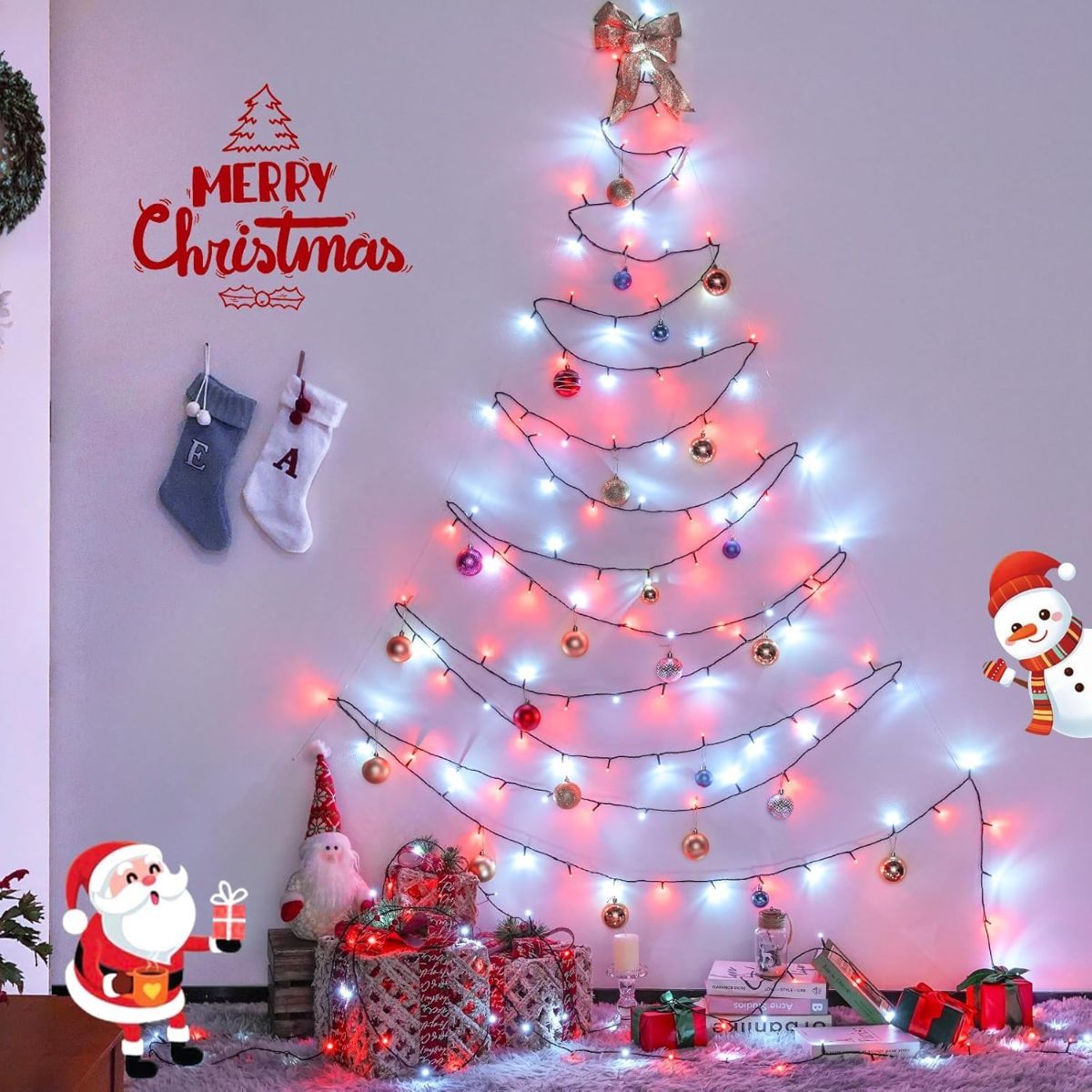LED White Christmas Lights Outdoor, String Lights Plug in | Extendable, 8 Modes Christmas Tree Light, Timer, Durable, for Room Garden Patio Porch Wedding Christmas Halloween Decoration - Red & White - Size 30m 300-LED Light String with 3m Extension Cable
