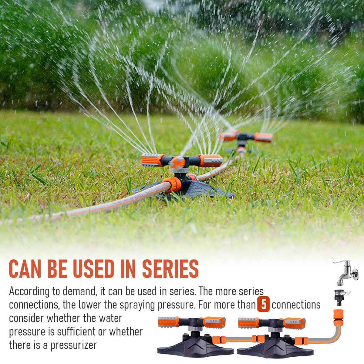 2 PCS Garden Sprinkler, 360° Rotating Lawn & Garden Water Sprinkler, 3-Arm Adjustable, 36 Nozzles, 200㎡ Coverage, Quick Connect