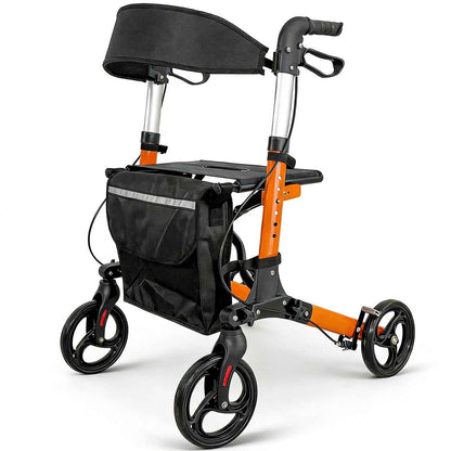 Foldable Aluminium Rollator Walker with Seat and Storage Bag Red
