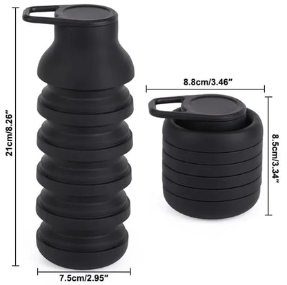 600ml Collapsible Silicone Water Bottle - Black