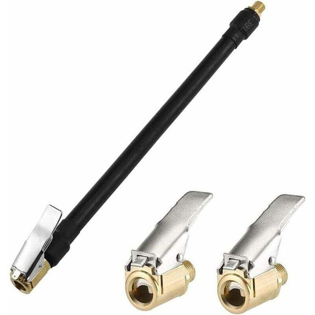 Tyre inflator hose with two brass air chuck connectors for car or bike tyre inflation