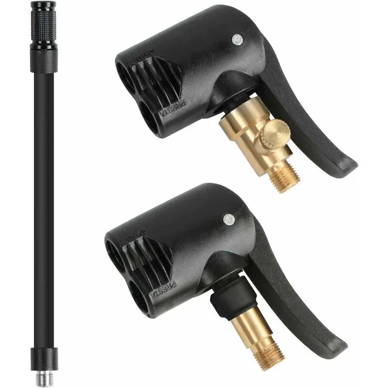 Air compressor tire inflator valve adapters set with brass fittings and black plastic handles