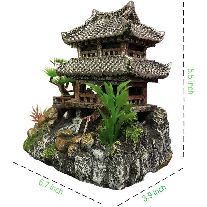Resin Aquarium Castle Decoration Hand-Painted Oriental Tower Freshwater Saltwater Safe 17cm