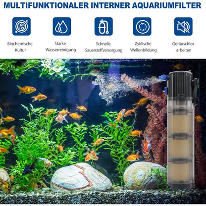 3-in-1 Internal Aquarium Filter Pump 1500L/H 25W Adjustable Flow Wave Freshwater Saltwater 100-300L