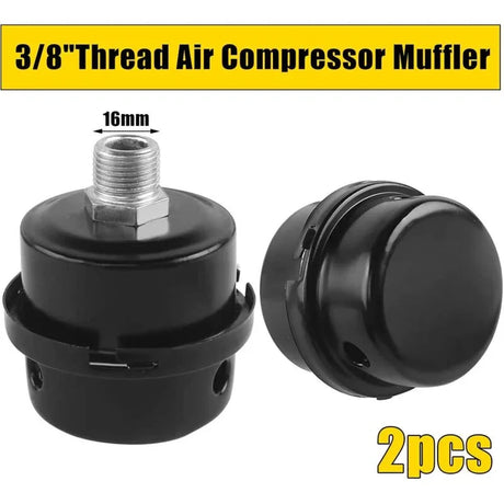 Set of 2 black 3/8 inch thread air compressor mufflers with 16mm fitting