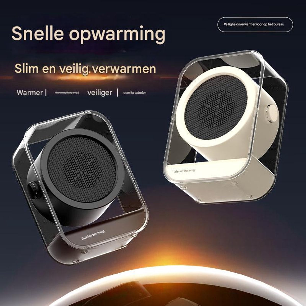 Mini Desk Heater Portable Electric Fan 2 Heat Settings Overheat Protection Compact Office Off White