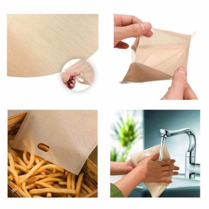 Reusable Toaster Bags Pack of 10 Non-Stick Heat Resistant Toaster & Oven Safe 16.5x16cm