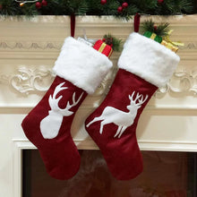 2 Pack Red Christmas Stockings with White Cuffs and Reindeer Applique, Hanging Gift Bags for Mantel, Fireplace and Holiday Decor