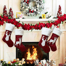 2 Pack Red Christmas Stockings with White Cuffs and Reindeer Applique, Hanging Gift Bags for Mantel, Fireplace and Holiday Decor