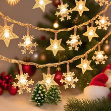 Indoor Christmas Lights - Star and Snowflake Light String - Christmas Decorations - Christmas Lights - Christmas Tree Lights - Living Room Mood Lighting - LED Lights - Window Decoration - Party Lights - Warm White - 1 Piece