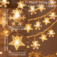 Indoor Christmas Lights - Star and Snowflake Light String - Christmas Decorations - Christmas Lights - Christmas Tree Lights - Living Room Mood Lighting - LED Lights - Window Decoration - Party Lights - Warm White - 1 Piece