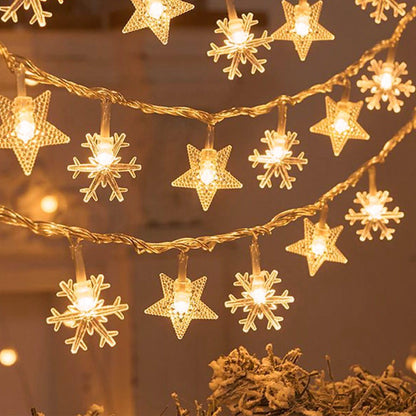 Indoor Christmas Lights - Star and Snowflake Light String - Christmas Decorations - Christmas Lights - Christmas Tree Lights - Living Room Mood Lighting - LED Lights - Window Decoration - Party Lights - Warm White - 1 Piece