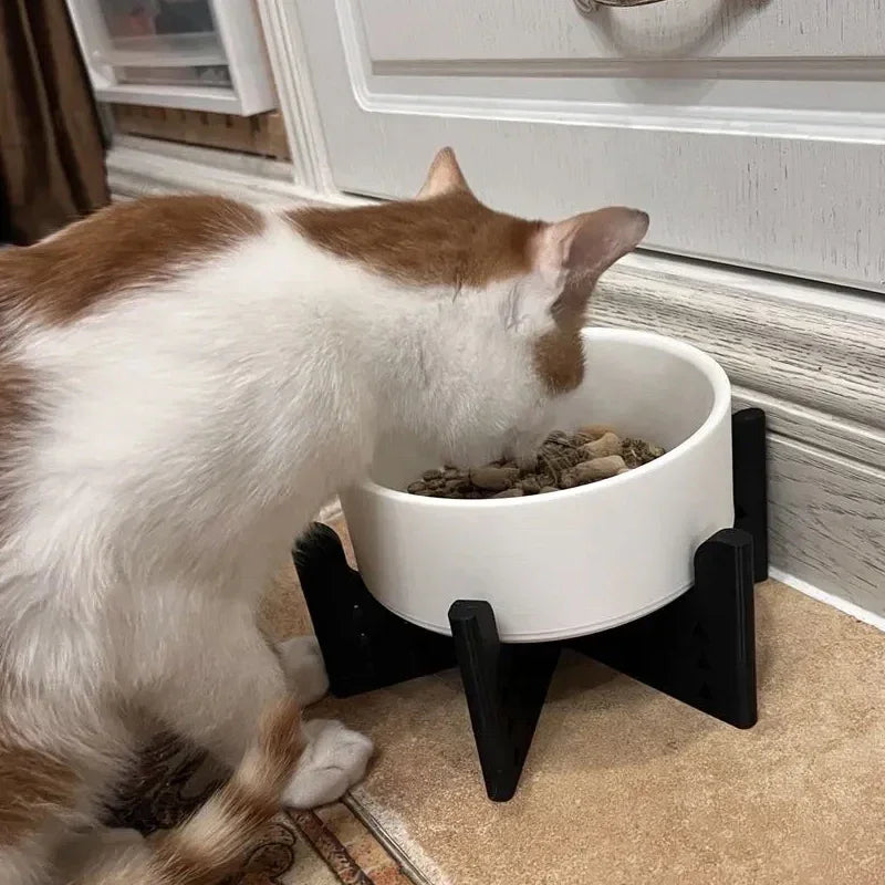 Elevator Pet Bowl, Neck Support Food Bowl, Easy to Clean (Elevator Cat Bowl), Black and White