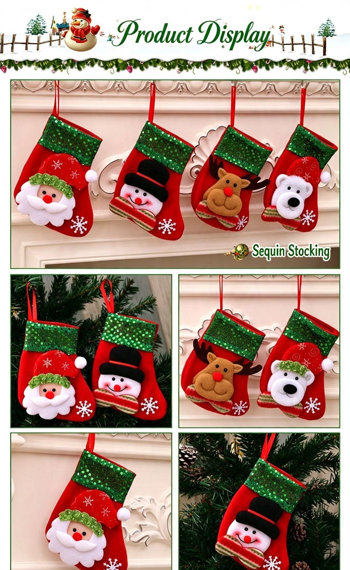 Sequin Small Snowman Christmas Stocking, Tiny Hanging Ornament For Christmas Tree, 16*13cm