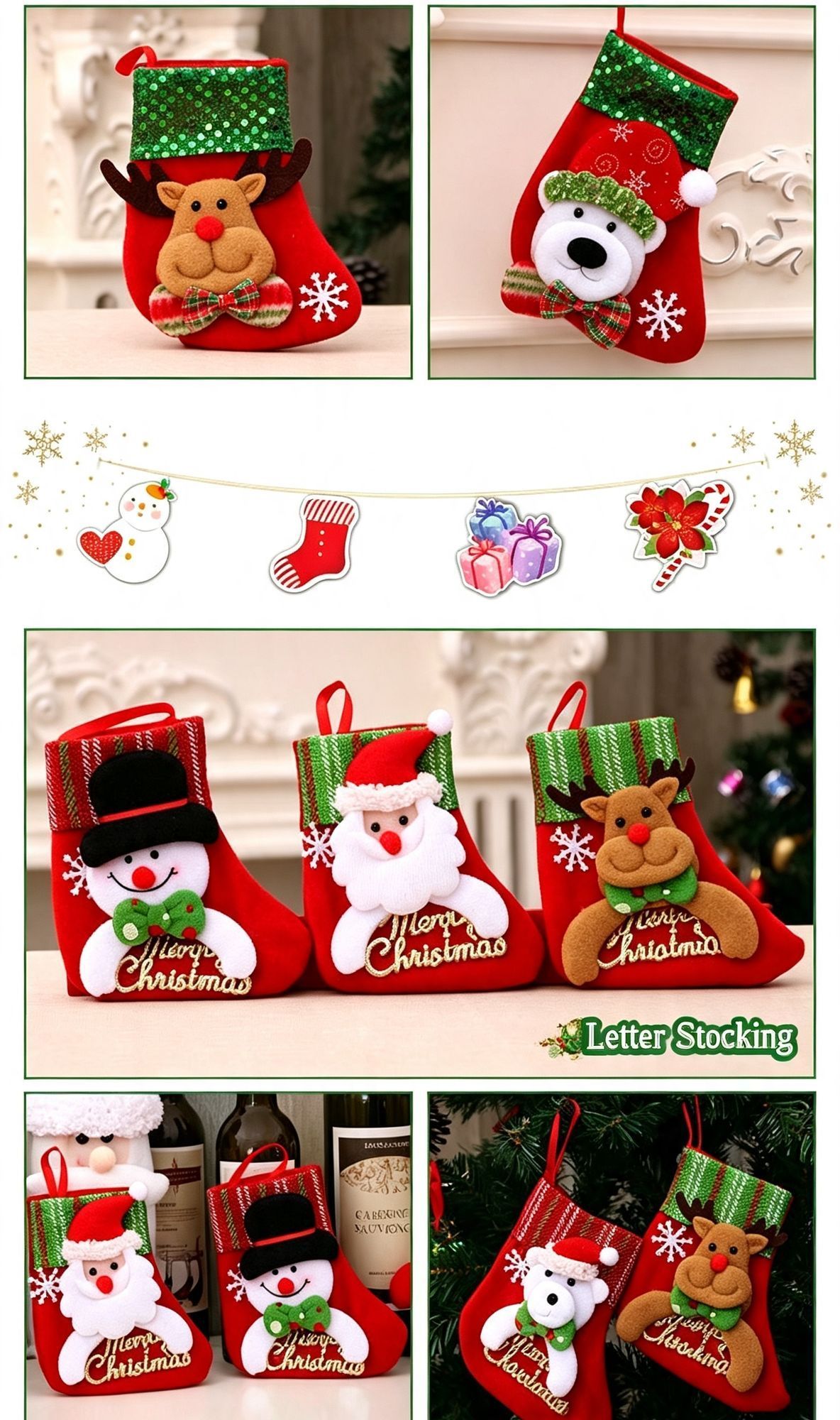 Sequin Small Snowman Christmas Stocking, Tiny Hanging Ornament For Christmas Tree, 16*13cm