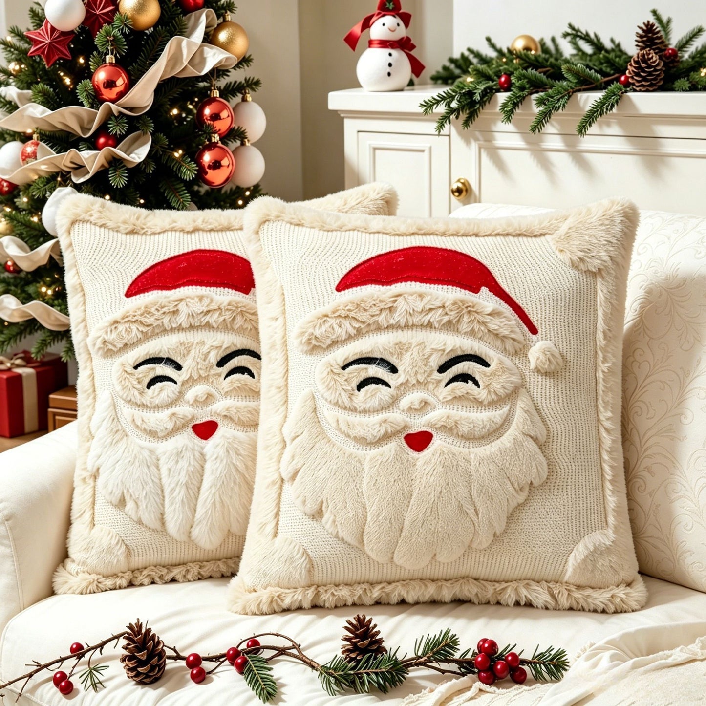Set of 2 Christmas Cushion Covers - Santa Claus (Pillow filling not included)