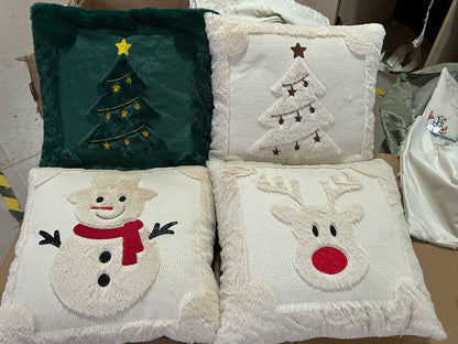 Set of 2 Christmas Cushion Covers - New Beige Large Christmas Tree (Pillow filling not included)