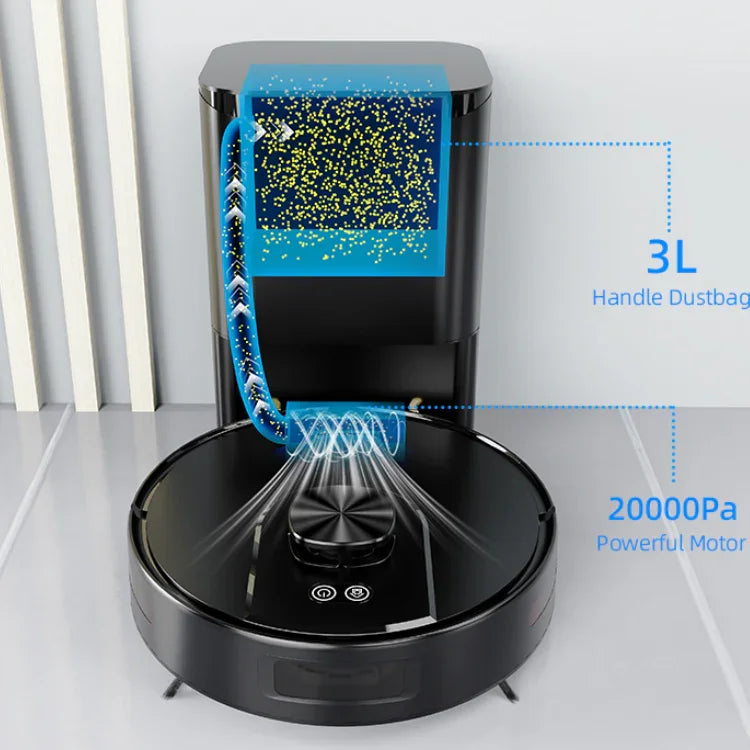 Robot vacuum cleaner with self-emptying dustbin, 3L capacity, 20000Pa suction power