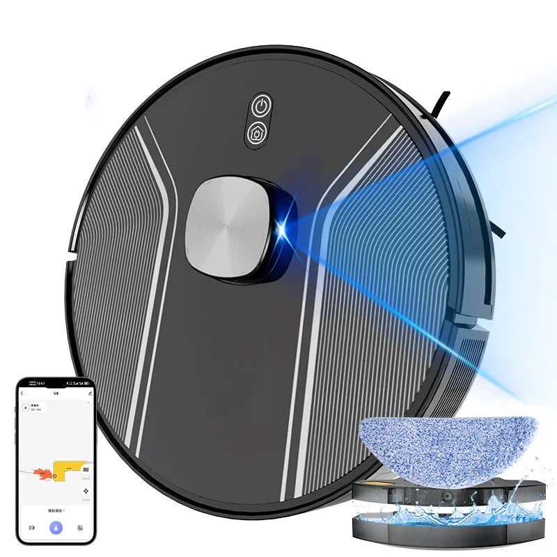 Smart robot vacuum cleaner with mop function, blue laser navigation, and app control