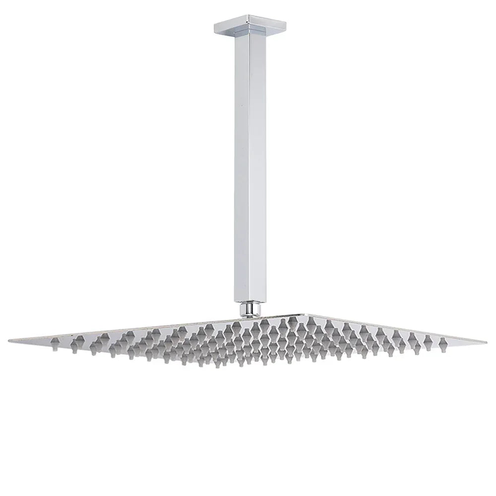 WELS 16" Rainfall Shower Head 300mm Ceiling Dropper Extension Arm Chrome Square Set