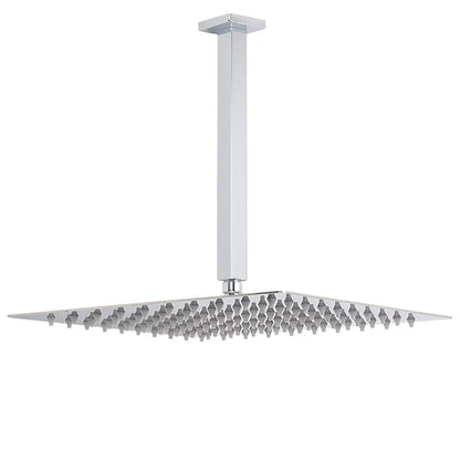 WELS 16" Rainfall Shower Head 300mm Ceiling Dropper Extension Arm Chrome Square Set