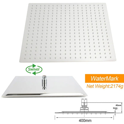 WELS 16" Rainfall Shower Head 300mm Ceiling Dropper Extension Arm Chrome Square Set