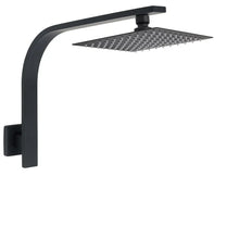 Matt Black 8" Square Thin Rain Shower Head Brass Gooseneck Wall Arm Watermark