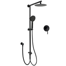 WELS Matt Black Twin Shower 8" Round Rain Head Set Sliding Rail 3 Mode Handheld + Mixer