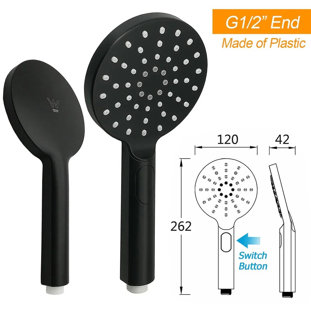 WELS Matt Black Twin Shower 8" Round Rain Head Set Sliding Rail 3 Mode Handheld + Mixer
