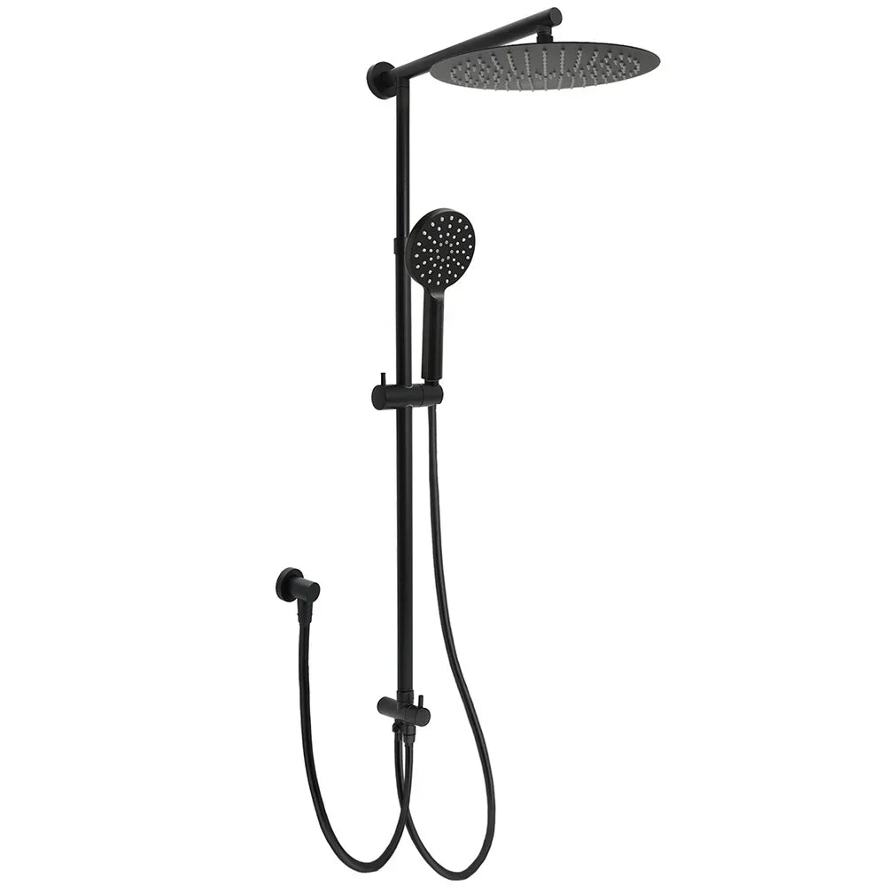 Shower Head Twin Set 12" Rain + Handheld Matt Black WELS 3 Star Rail