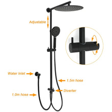WELS Matt Black Dual 12" Round Shower Head Set Handheld Rail Wall Arm Elbow Inlet Twin Taps