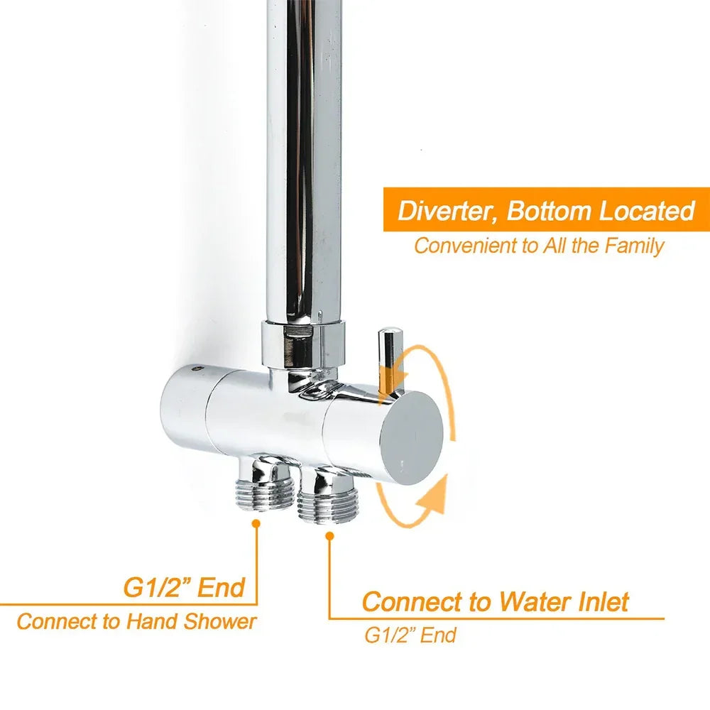 WELS Chrome Round 8" Stainless Steel Rain Head Handheld Sliding Rail Arm 2in1 Shower Set